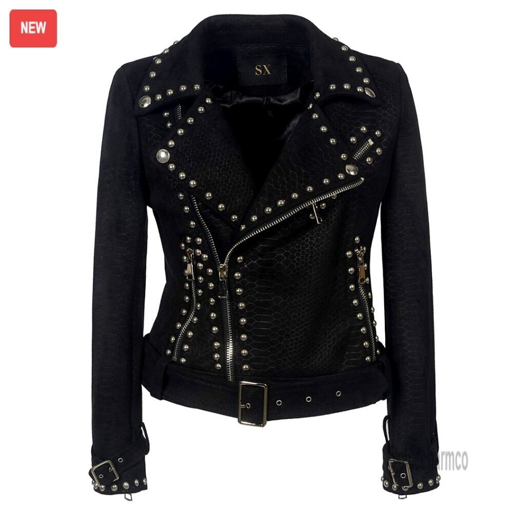 Faux Suede Moto Biker Jacket Gothic Style Long Sleeve Zipper Short Coat
